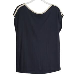 Ann Taylor Classic Black T Shirt Women's Size M Gold Trim‎ Cap Sleeve Minimalist